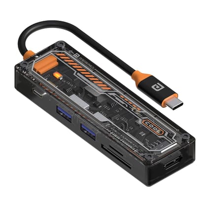 Portronics MPort View Two 6-in-1 USB Type-C Hub Dock,100 W Type-C PD&Data, USB 3.0 SuperSpeed, USB 2.0,SD and Micro SD, 4K HDMI,Transparent Case for Laptop, PC & More