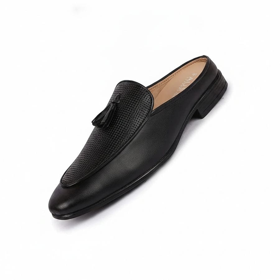 Men's Black Textured Tassel Slip-On Loafers
