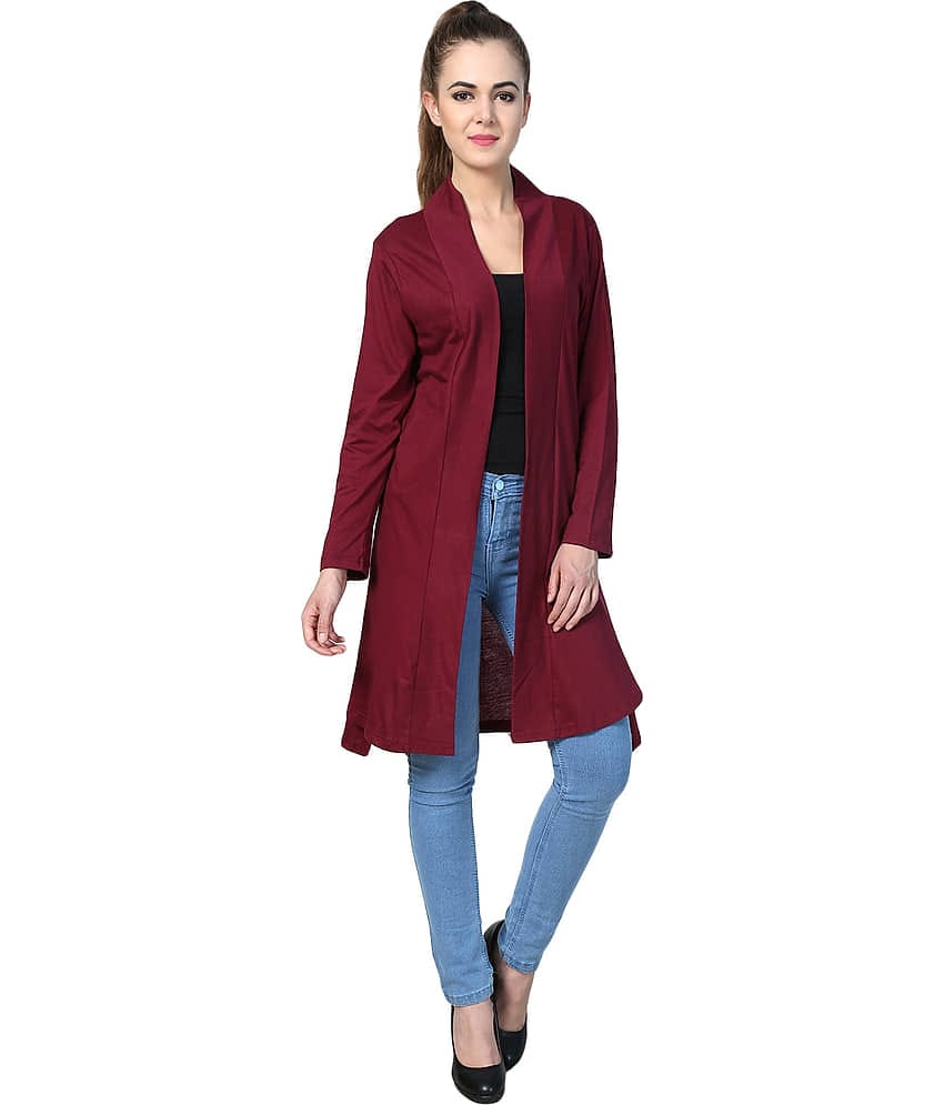Affair Women Cotton Solid Long Shrug ( Maroon )