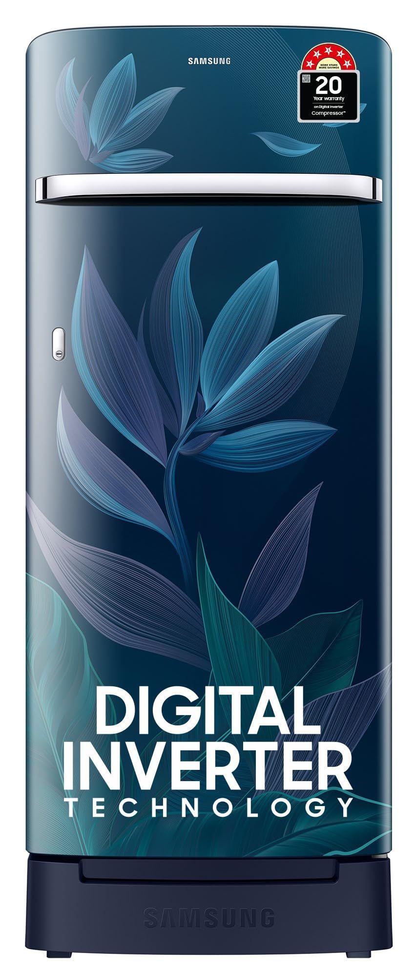 Samsung 215 L, 5 Star, Digital Inverter, Direct-Cool Single Door Refrigerator (RR23D2H359U/HL, Paradise Bloom Blue, Base Stand Drawer) Samsung 215 L, 5 Star, Digital Inverter, Direct-Cool Single Door Refrigerator (RR23D2H359U/HL, Paradise Bloom Blue, Bas