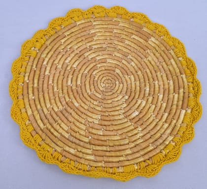Handwoven Wheatgrass Table Mat with Crochet Border Handwoven Wheatgrass Table Mat with Crochet Border