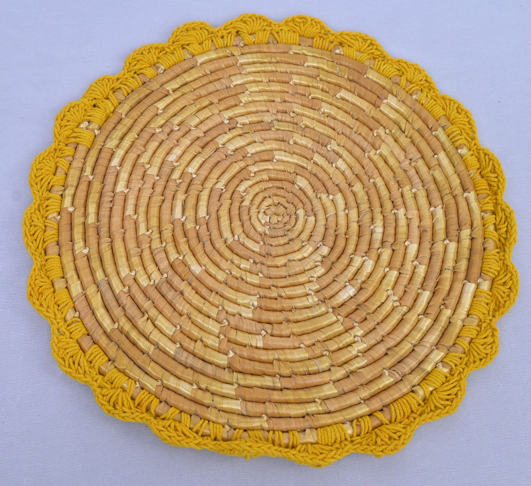 Handwoven Wheatgrass Table Mat with Crochet Border