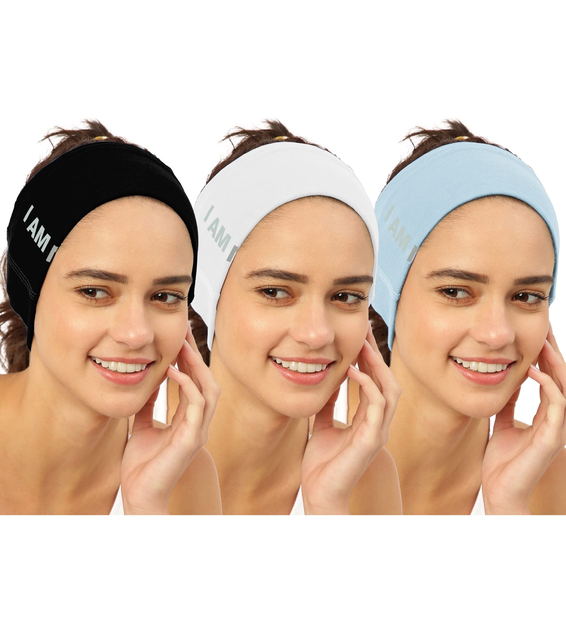 FREECULTR Unisex Bamboo Bandana, Anti Microbial Super Soft & Comfort Fit, Breathable Multipurpose Headband, Face Mask for Dust Protection and Sun - Size Printed Pack of 3-Black, White, Chalk Blue