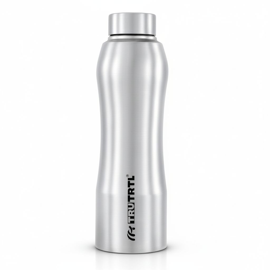 truTRTL Steely Stainless Steel Water Bottle 1000 ml | ISI Certified | Single Wall | Leak Proof Lid | Rust Proof | For School, Office & Gym I Silver