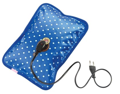 Electric Hot Water Bag with Soft Fleece Cover for Pain Relief - Red Polka Dot, Cotton