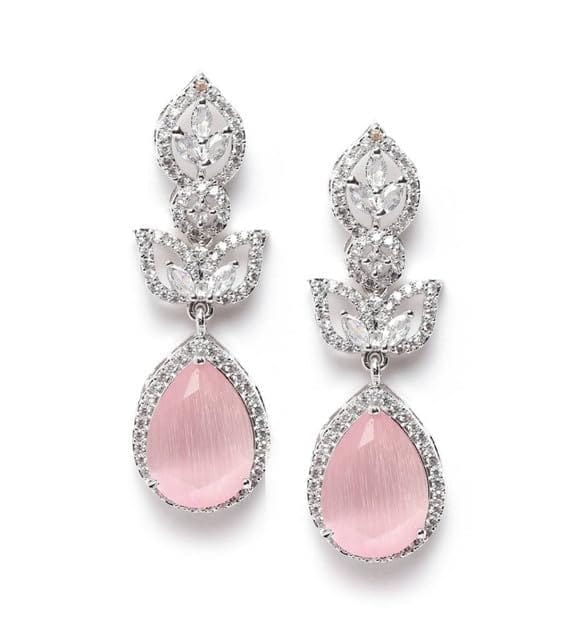 Generic Women's Brass Silver Plated Drop Earrings (Pink)-PID66268