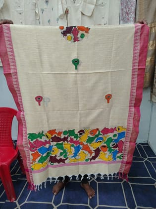 Khadi Cotton Dupatta with Jadupatiya Hand Painting