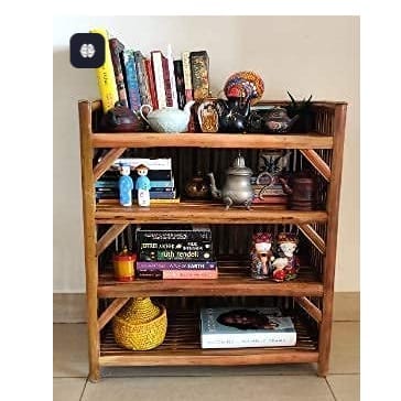 Cane Crafts Wooden Shelf Bamboo 4-Tier Kitchen Organizer Shoes&Slippers Rack Books Shelves Planter Stand Office File Cabinet Utility Rack for Doorway,Hallway,Entryway&Balcony,Brown
