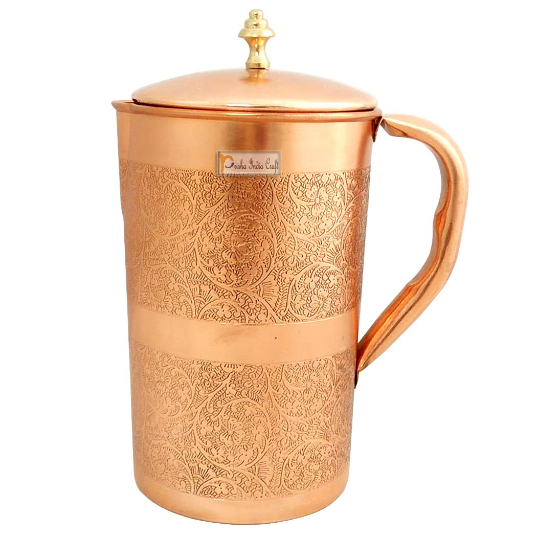 Embossed Design Pure Copper Water Jug Pitcher | 1200 ML