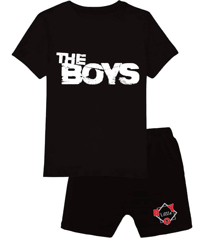COOLTEES4U Pack of 1 Boys Cotton T-Shirt & Shorts Set ( Black )