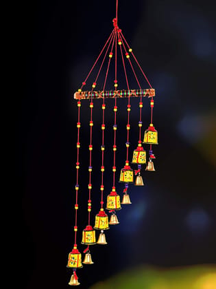 DreamKraft Handcrafted Bell Door Hanging Wood Windchime (77 cm, Multicolor)
