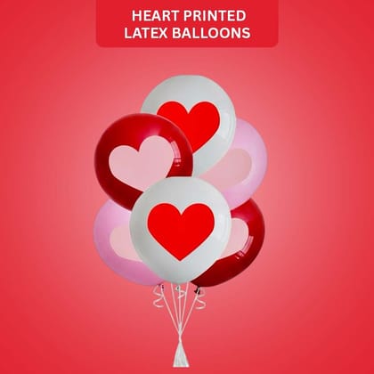 Red White Pink Heart Printed Latex Balloons 12" - Pack of 6