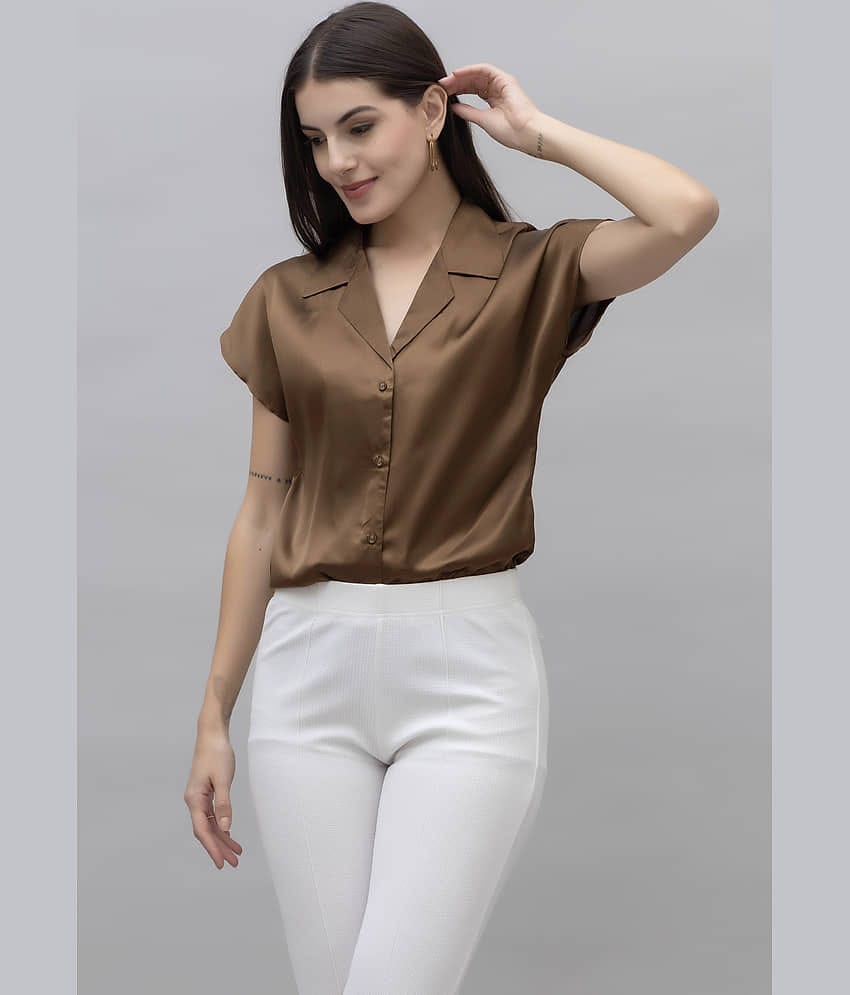 Purys Women Solid Satin Shirt ( Brown )
