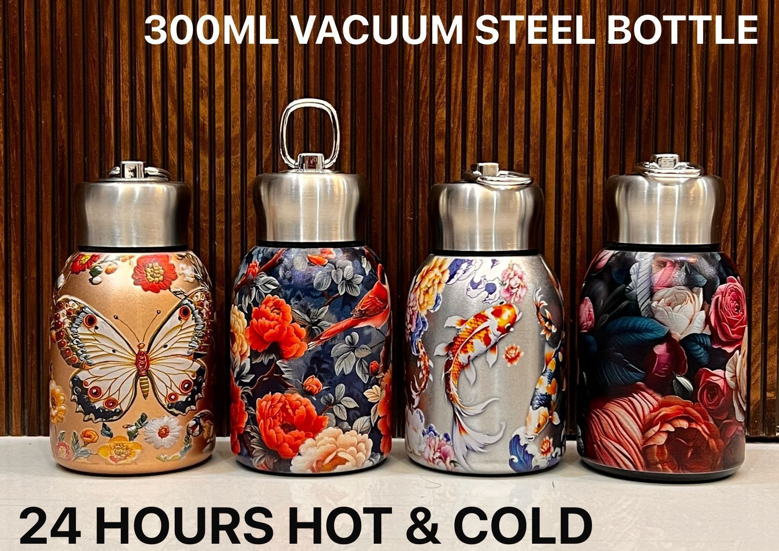 Elegant Butterfly Floral Mini Stainless Steel Vacuum Insulated Thermos Bottle – Hot & Cold Leakproof Flask (Multicolor Random Design)