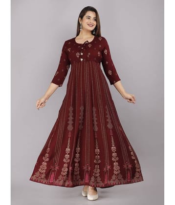 ANNEIV - Wine Rayon Women's Anarkali Kurti ( Pack of 1 )