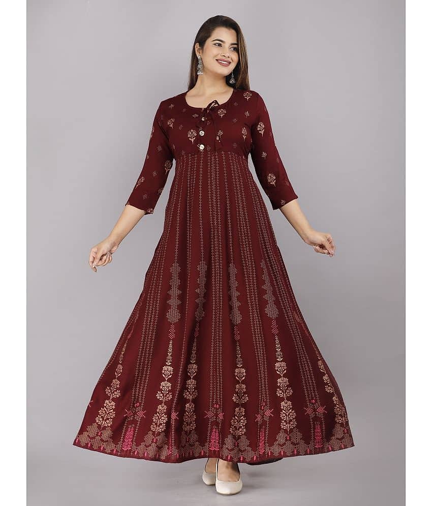 ANNEIV - Wine Rayon Women's Anarkali Kurti ( Pack of 1 )