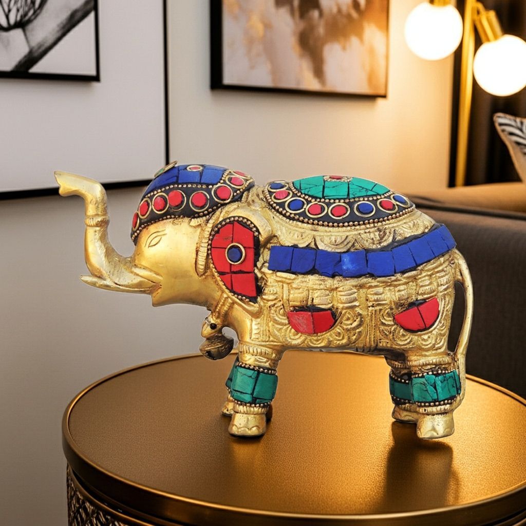 Brass Showpiece Elephant Statue, Height : 4.3 Inch (BSMAS620 A)