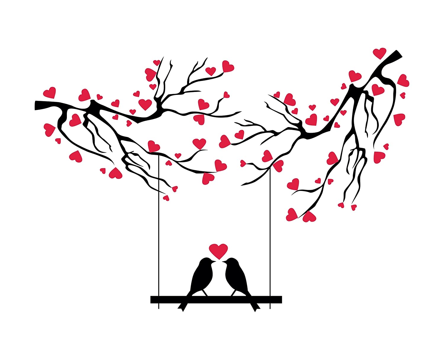DreamKraft Love Birds Swing On Tree PVC Vinly Wall Stickers (Multicolor, 87 cm X 122 cm)