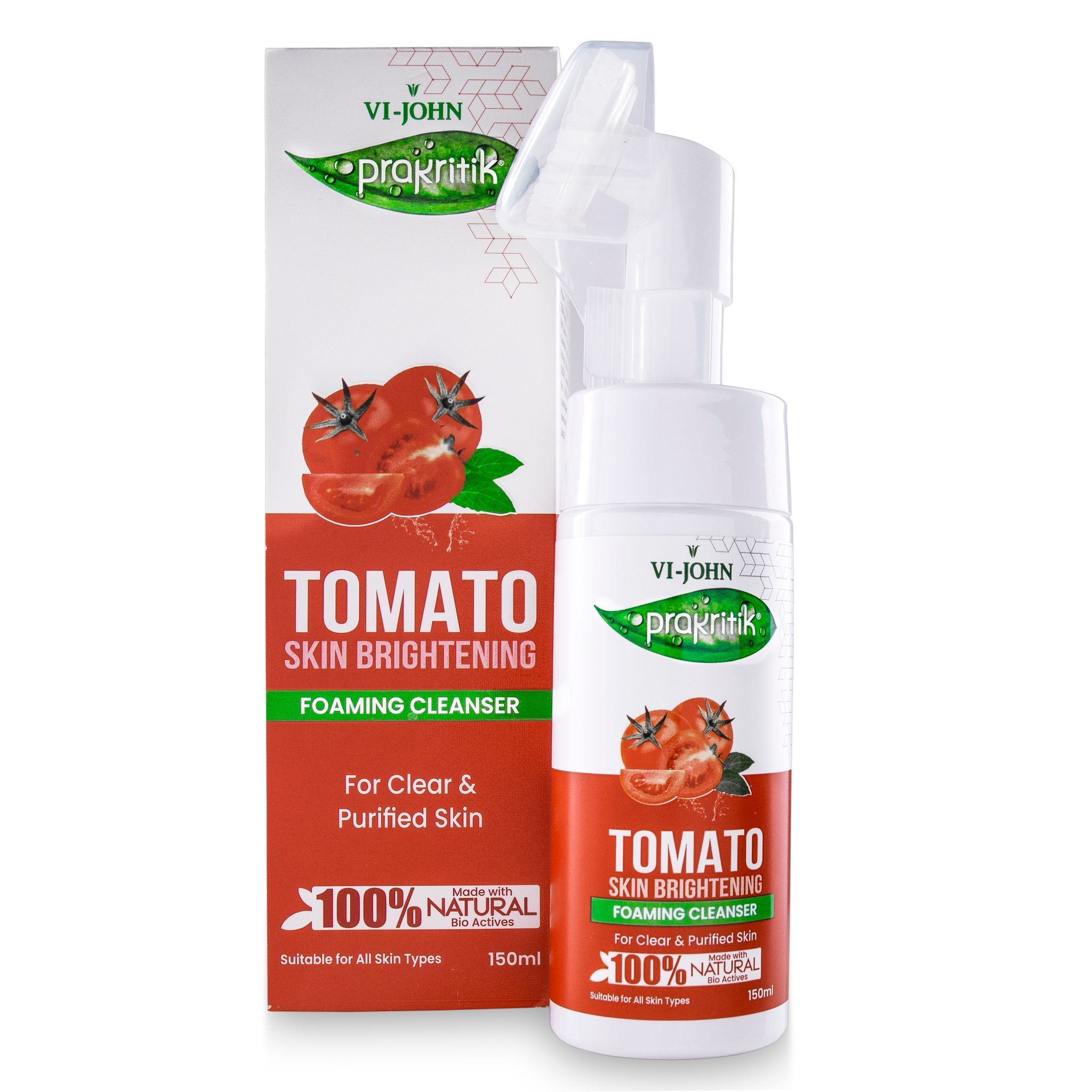 VI-JOHN PRAKRITIK Tomato Skin Brightening Foaming For Detans,100% Natural Bio Actives - 150ml Face Wash (150 ml)