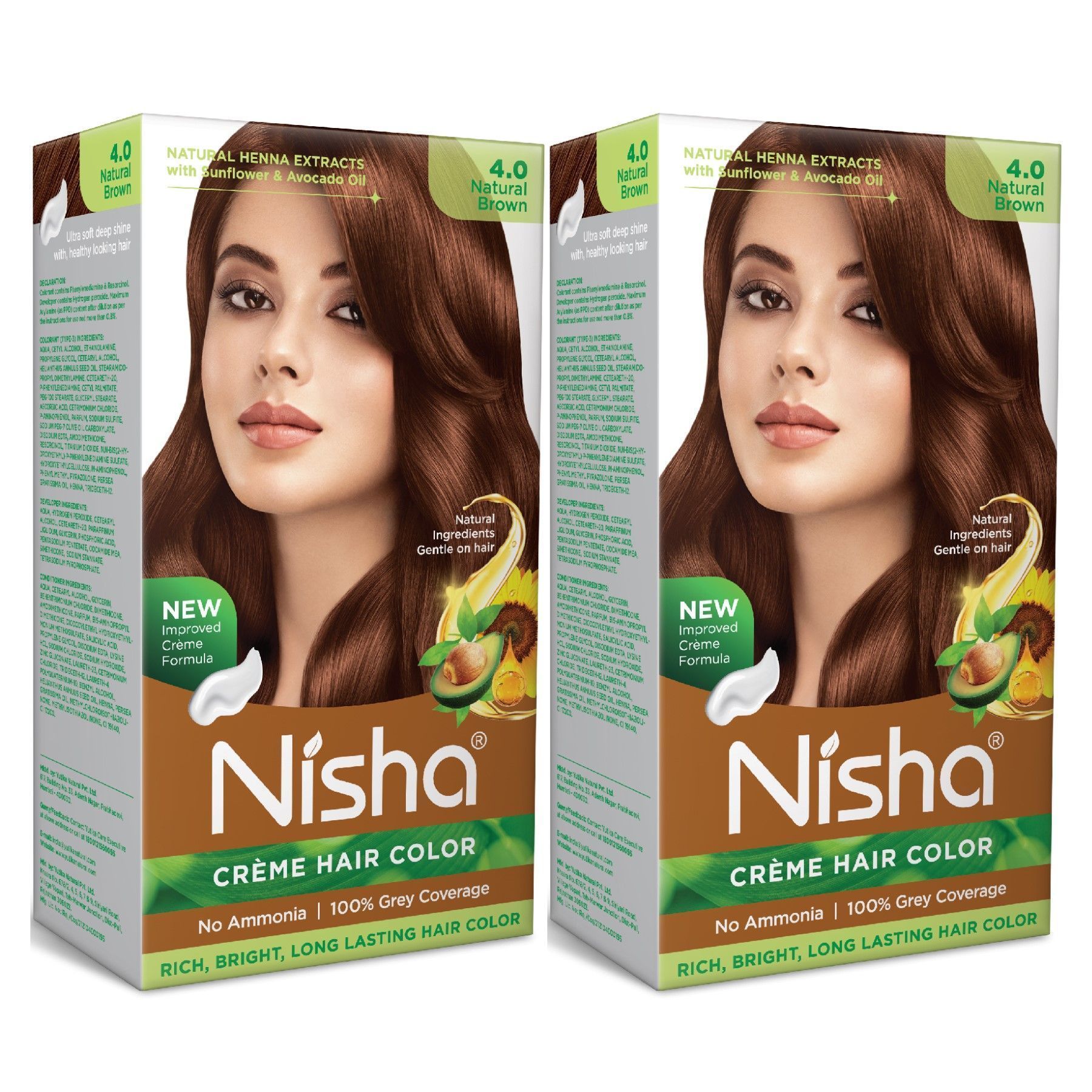 Nisha Creme Hair Color Natural Brown 60g Pack of 2, Permanent Hair Colour, No Ammonia, 100% Grey Coverage
