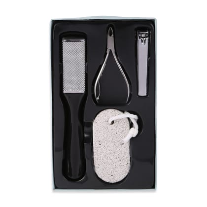 Pedicure Kit with Foot File, Nail Clipper, Cuticle Nipper and Pumice Stone, 4 Piece Set