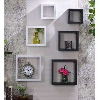 Onlinecraft Wooden Wall Rack Shelf Wooden Wall Shelf (Number Of Shelves - 6, Black, White)