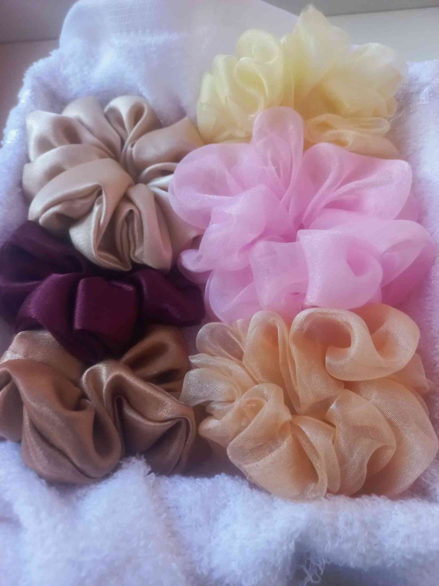 Silk Scrunchies Set, 6 Pack, Pastel and Neutral Colours Regular  Size Hair Ties
