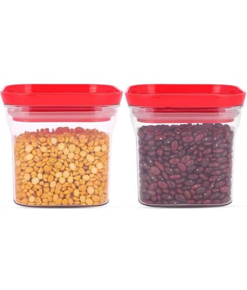 HomePro - Round Container | Airtight | Silicone Cap | Red | Plastic Utility Container | Set of 2 - 600 ml