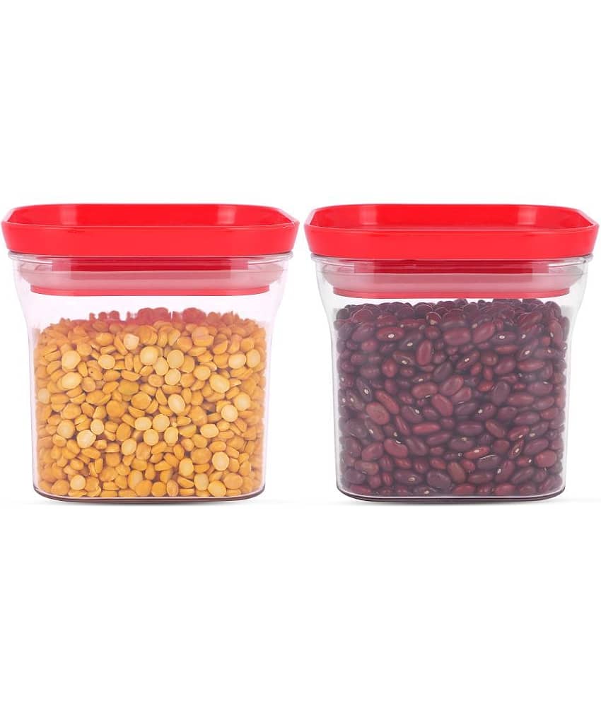 HomePro - Round Container | Airtight | Silicone Cap | Red | Plastic Utility Container | Set of 2 - 600 ml