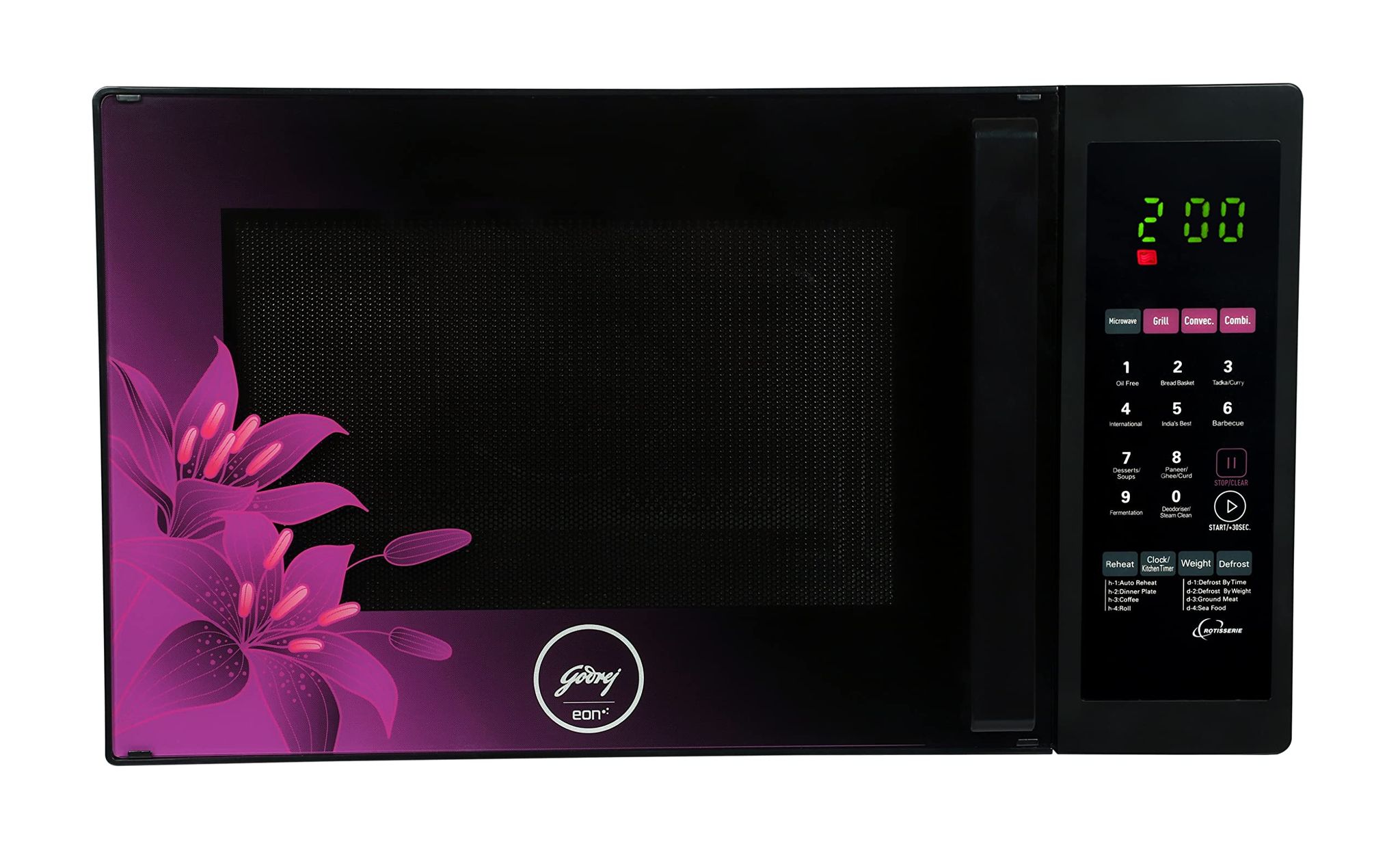 Godrej 34 Litres Convection Microwave Oven (GME 734 CR1 PM, Violet Floral, Dual Grill Technology) Godrej 34 Litres Convection Microwave Oven (GME 734 CR1 PM, Violet Floral, Dual Grill Technology) - Violet Floral / 34 Litres