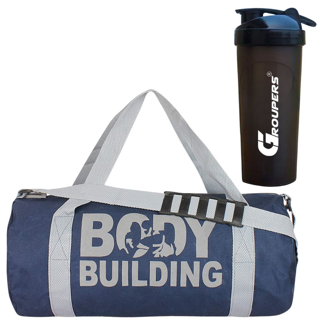 GROUPERS Duffle Canvas Bag with Shaker Bottle-700ml (Blue)