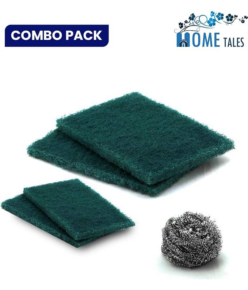 Kitchen Cleaning Combo (Big Scrub Pad (2 U), Small Scrub Pad (2 U) + Steel Scrub (1 U), Total 5 Units)