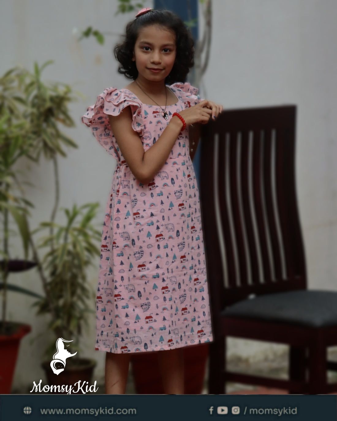 Butterfly Bliss Pink Cotton Kids Print Frock for girls