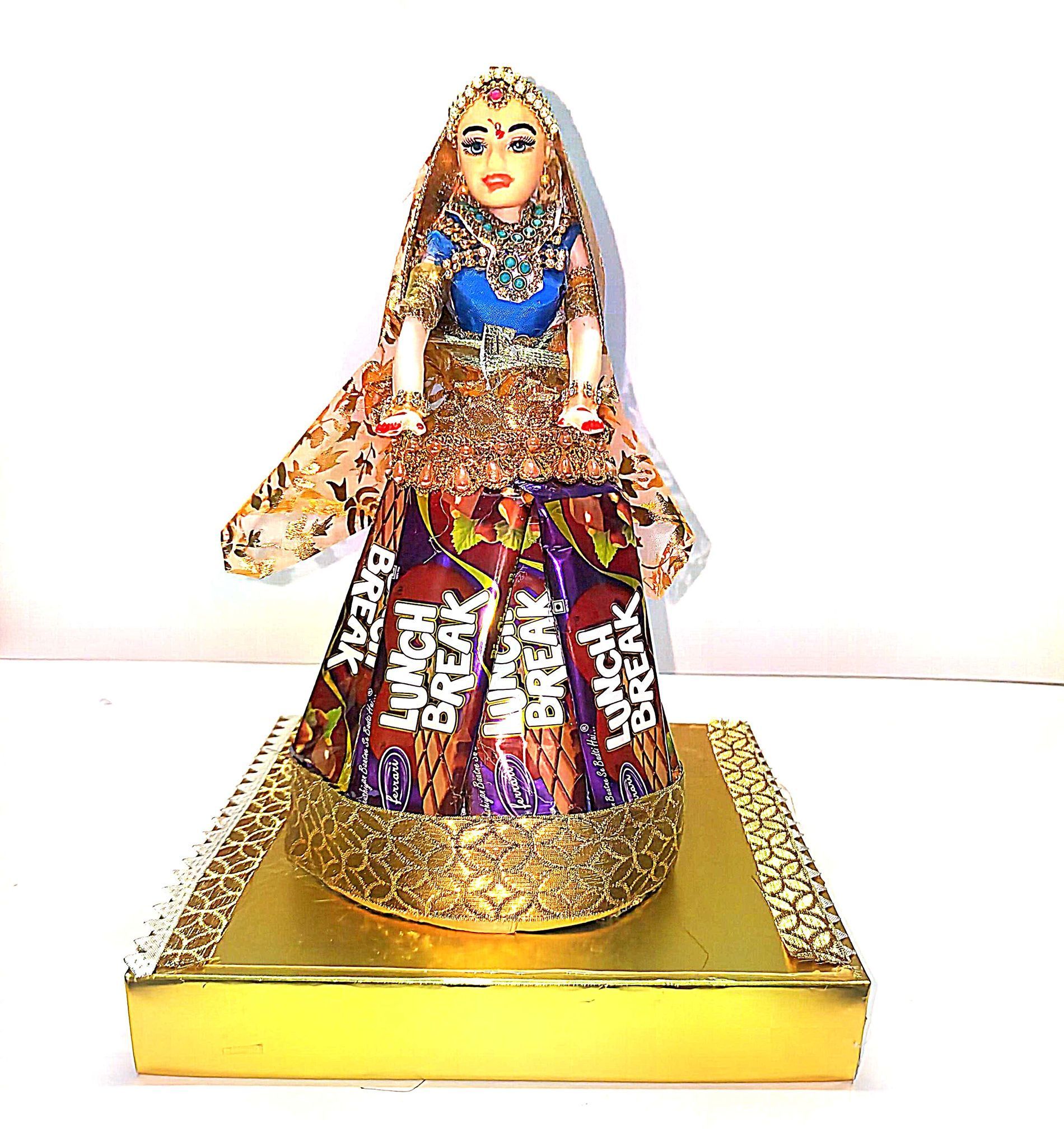 "Chocolate Doll in Traditional Indian Wedding Dress - Perfect for Gifting on Special Occasions"