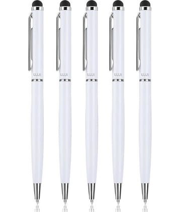 UJJi Sleek Design White Color Body Pen with Stylus for Touch Screen Pack of 5 Ball Pen