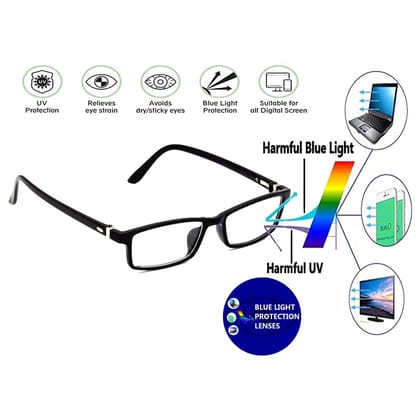Hrinkar Anti-Glare Zero Power Computer Glasses for Eye Protection with Blue Cut Lenses for Men & Women | Black | HBCT-FRM-BK-12
