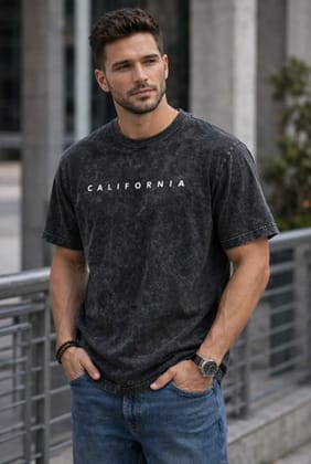Hue Nox Men's Black California Graphic Oversized T-Shirt