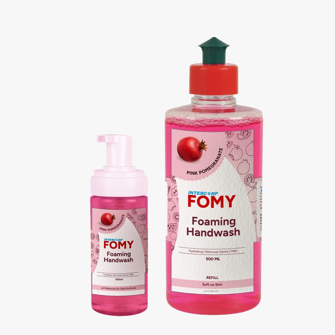 Intercorp Fomy Antibacterial Soft Refreshing Foaming Hand Wash Pump (160 ml) with Hand Wash Refill (500 ml) Set for Hand Protection (Pink Pomegranate), Combo Pack