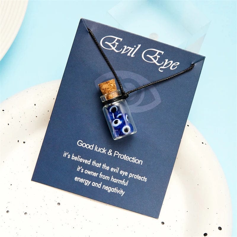 Rinhoo creative evils eye glass bottle drift bottle pendant necklace lucky neck jewelry wish card wax cord chains necklaces