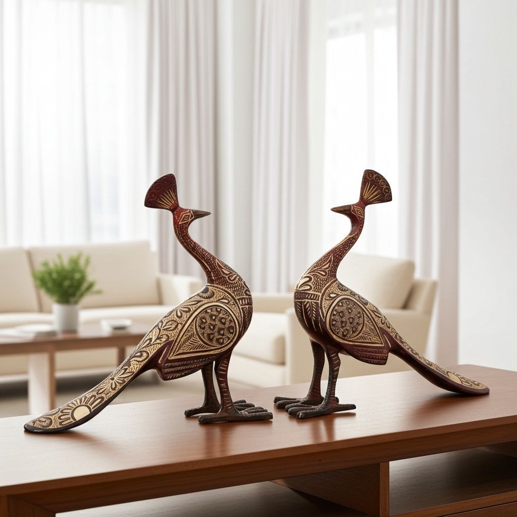 Handmade Brass Peacock Pair Decorative Showpiece, Height : 7.5 Inch (ANMAS251 A)