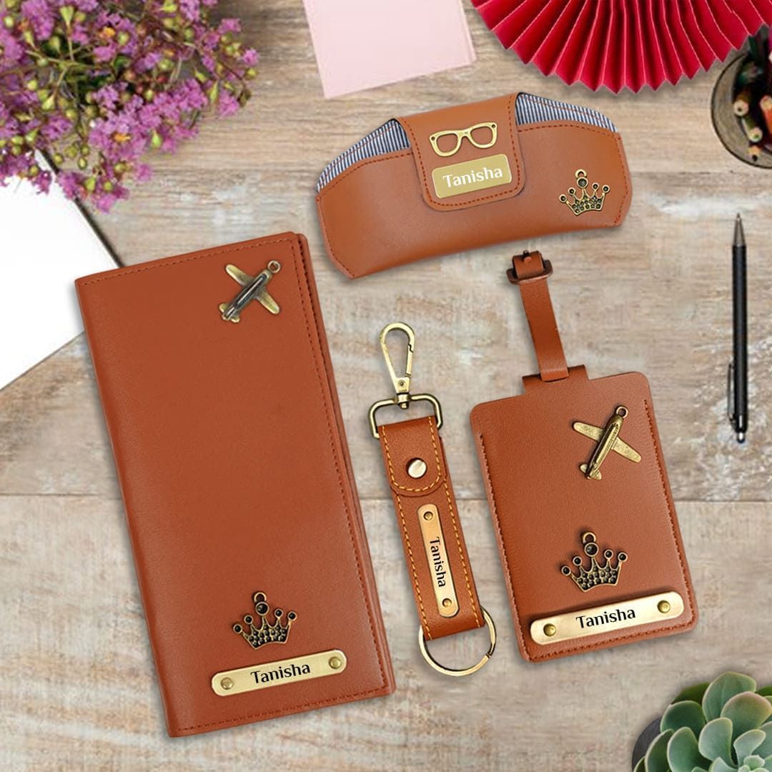 Customized Travel Set : Sunglasses Case, Luggage Tag, Passport Cover & Keychain