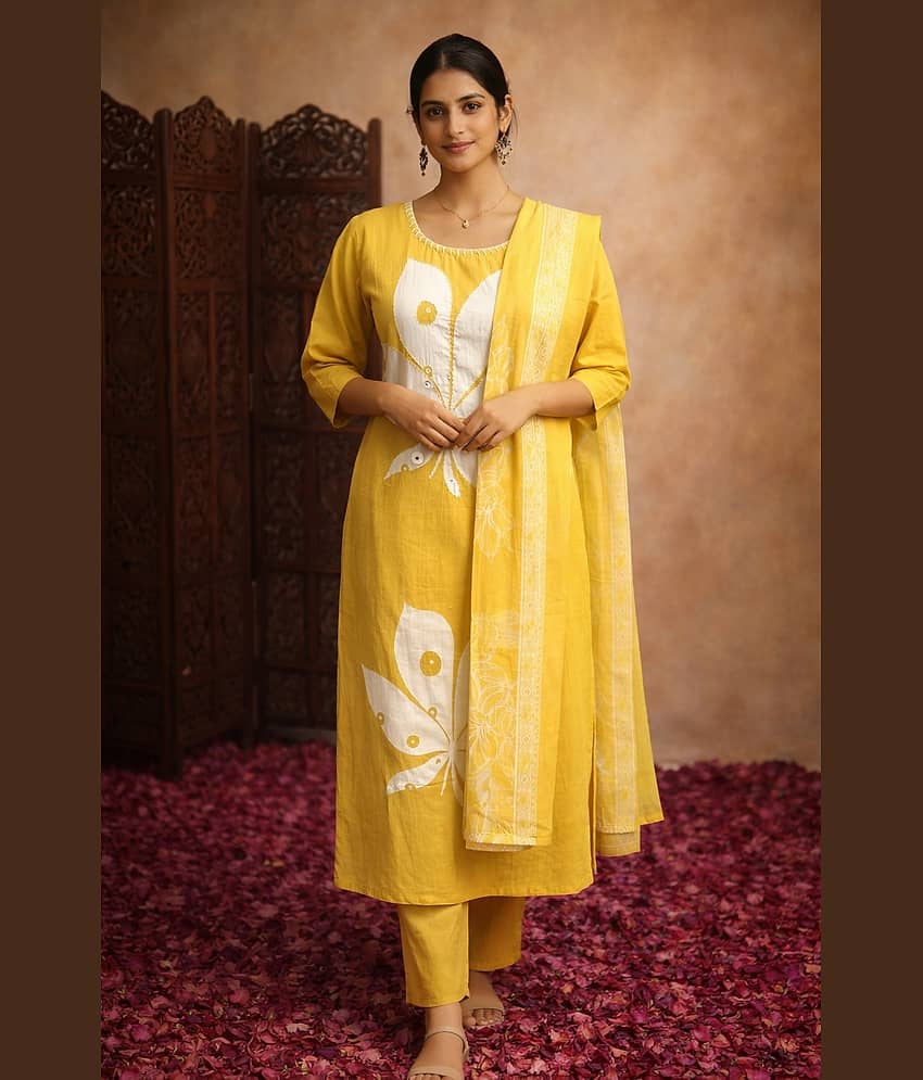 Aarika Women Cotton Embroidered Straight Kurti With Pants ( Olive )