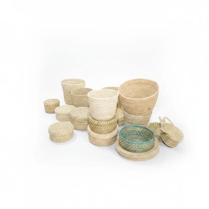 Handwoven Natural Fiber Artisan Basket Set