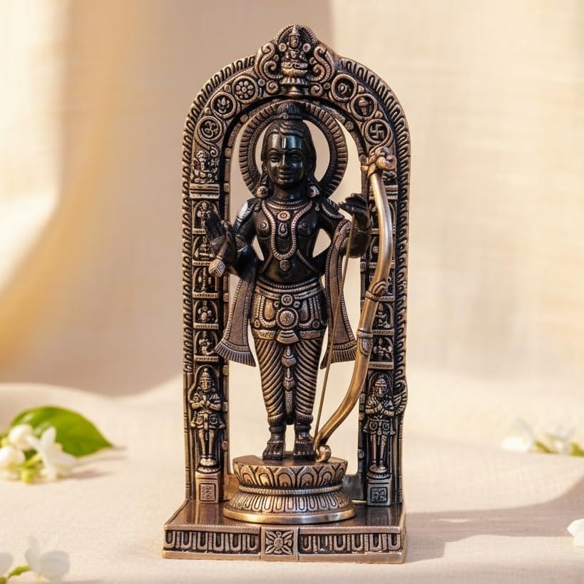 Sukh Sehaj Ayodhya Ram Lalla Brass Murti | Shree Ram Murti | Handcrafted, Antique Finish, 12.2 Inch Length, for Home Temple, Decor, Pooja Ritual and Gifting