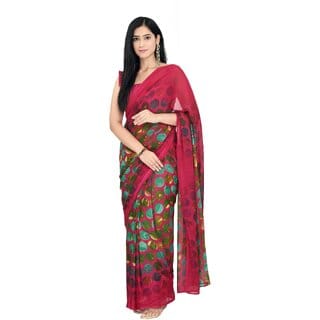 Pink Colour Pure Georgette Printed Saree With Blouse Piece