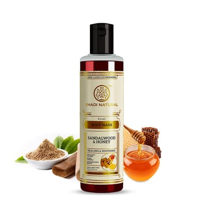 Khadi Natural Sandalwood & Honey Body Wash | Gentle Shower Gel for Healthy Skin | Body Wash for Calming Sunburns | For Soft Skin | Suitable for All Skin Types | 210ml Khadi Natural Sandalwood & Honey Body Wash | Gentle Shower Gel for Healthy Skin | Body 
