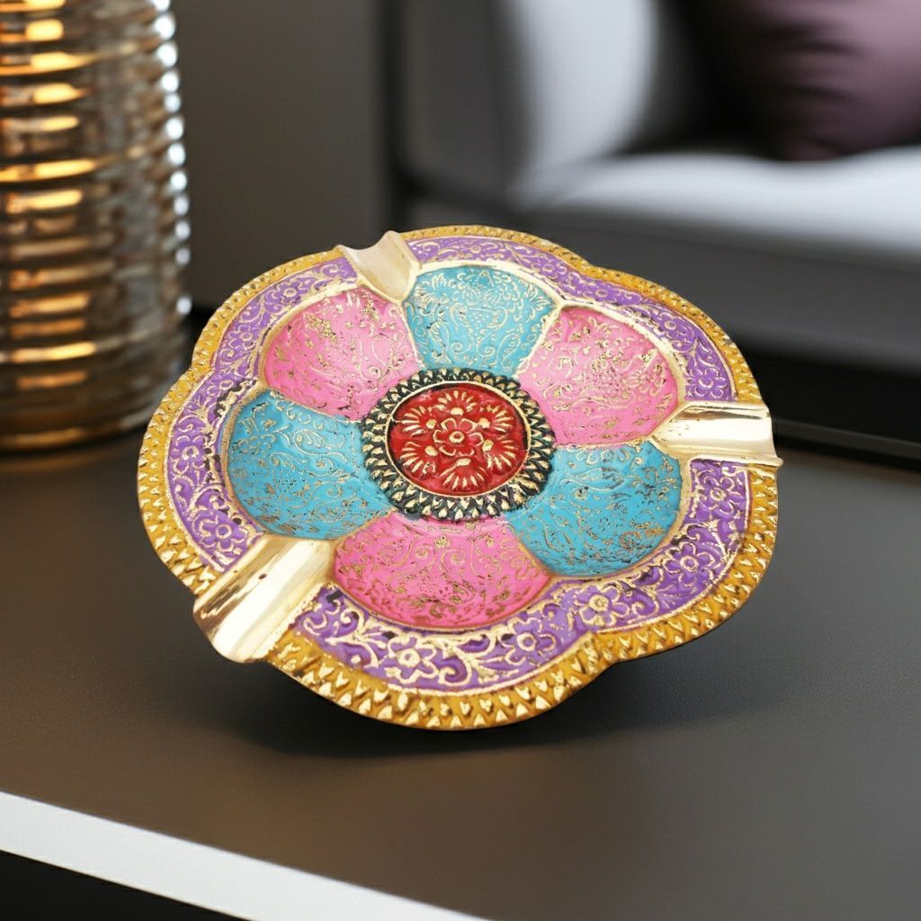 Brass Ash Tray | Elegant Table Decor Smoking Accessory, Height : 0.8 Inch (ZMAS382 E)