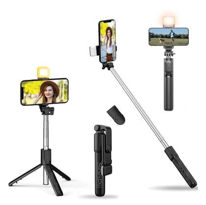 SOOPII Selfie Stick Tripod with Fill Light, 7.5-28inch Phone Tripod Stand with Wireless Remote, Gimbal Mobile Stick Perfect for iPhone and Android Devices - Black SOOPII Selfie Stick Tripod with Fill Light, 7.5-28inch Phone Tripod Stand with Wireless Remote, Gimbal Mobile Stick Perfect for iPhone and Android Devices - Black
