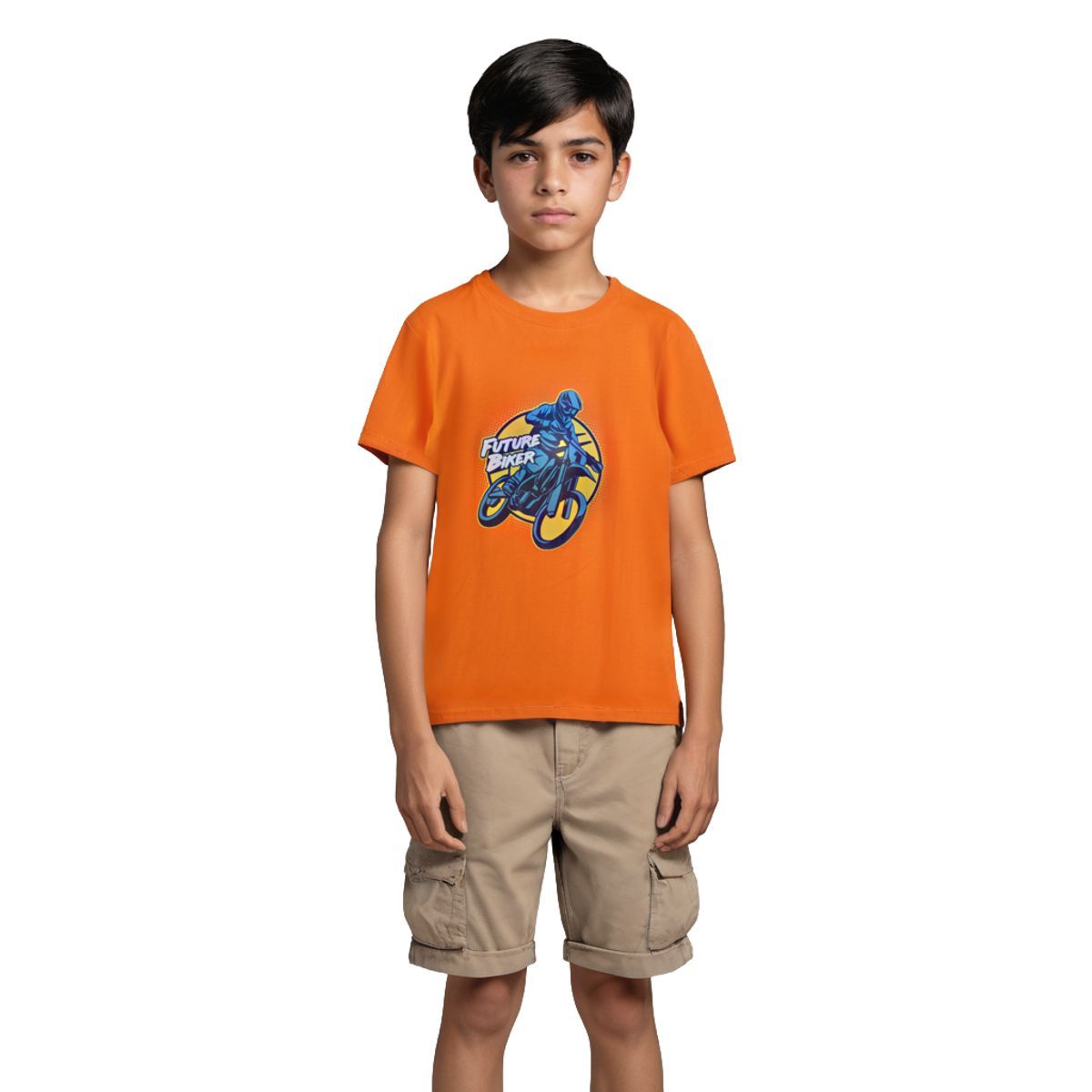 Boys T shirt Cotton Scarlet Ibis Orange Future Biker
