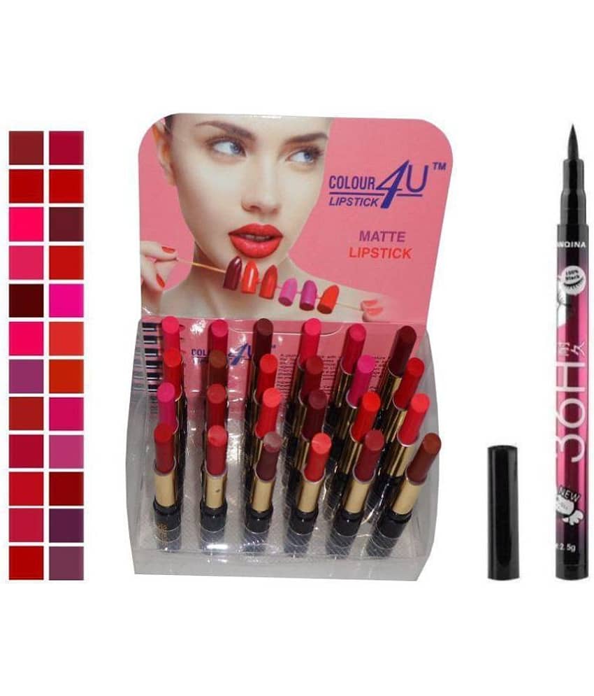 Lenon Beauty 24 Pcs Moisturising Matte Cream Lipstick with 1 Pcs Black Eyeliner